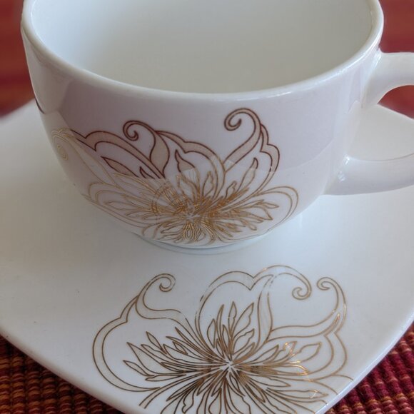 HI LUXE Vintage Porcelain 2 Cup Saucer Sets Signature Collection Japan Gold Acce - Picture 2 of 7